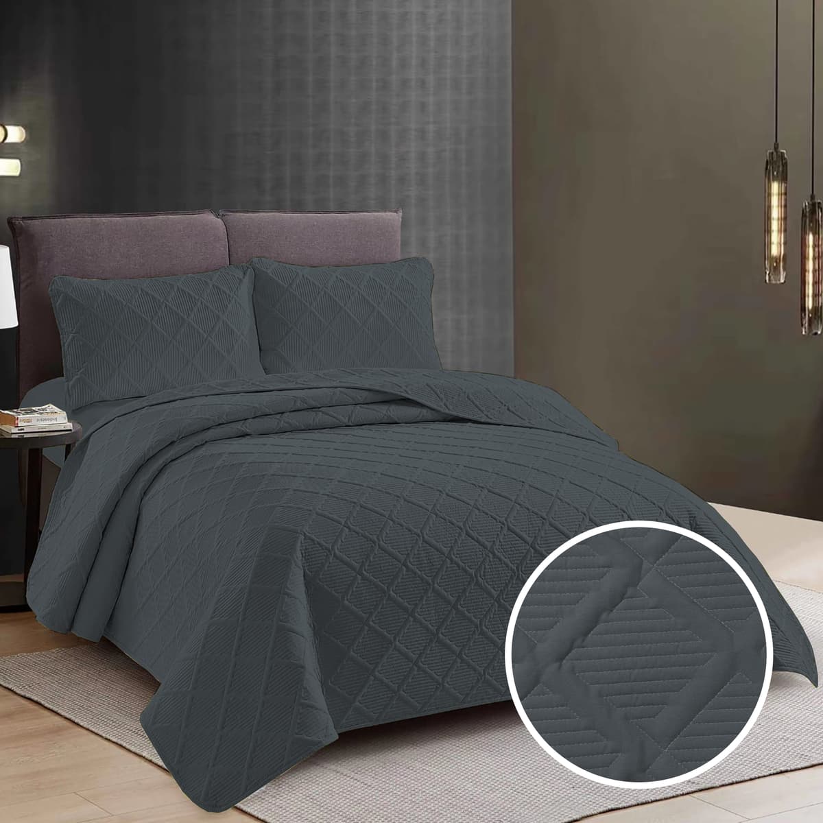 CUVERTURĂ PAT UNI + 2 FEȚE DE PERNĂ – COOL GRAY