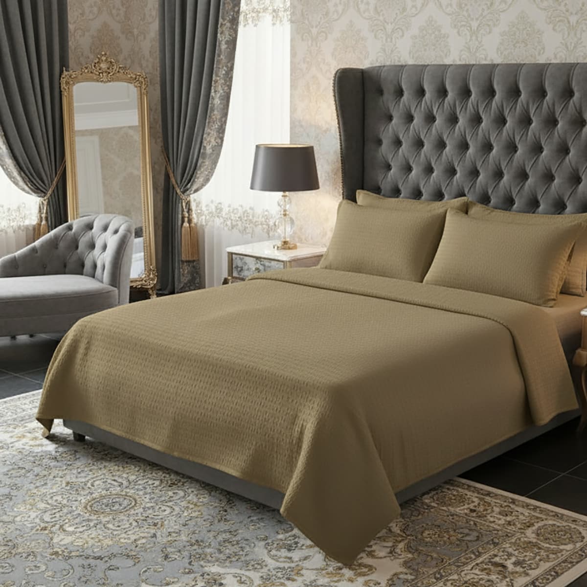 Lenjerie de pat creponata uni 100% BUMBAC – SAND