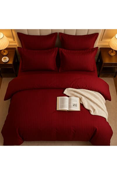 Lenjerie de pat Bumbac Damasc 100%,bordo royal -6 piese luxury hotel style