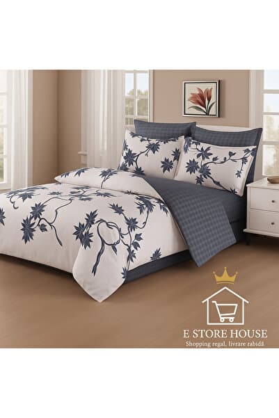 Fine Cotton Bed Linen 6 Pieces - Casa Pucioasa, Blue Floral Pattern