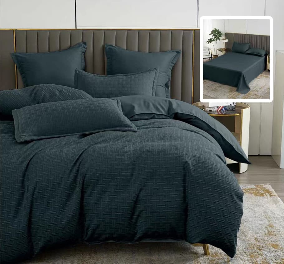 LENJERIE DE PAT NATUR UNI STRIPE 6 PIESE CU CEARSAF (NEGRU)